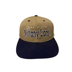 Vintage 90s Penn State Nittany Lions Tan Navy Snapback Hat Cap Deadstock